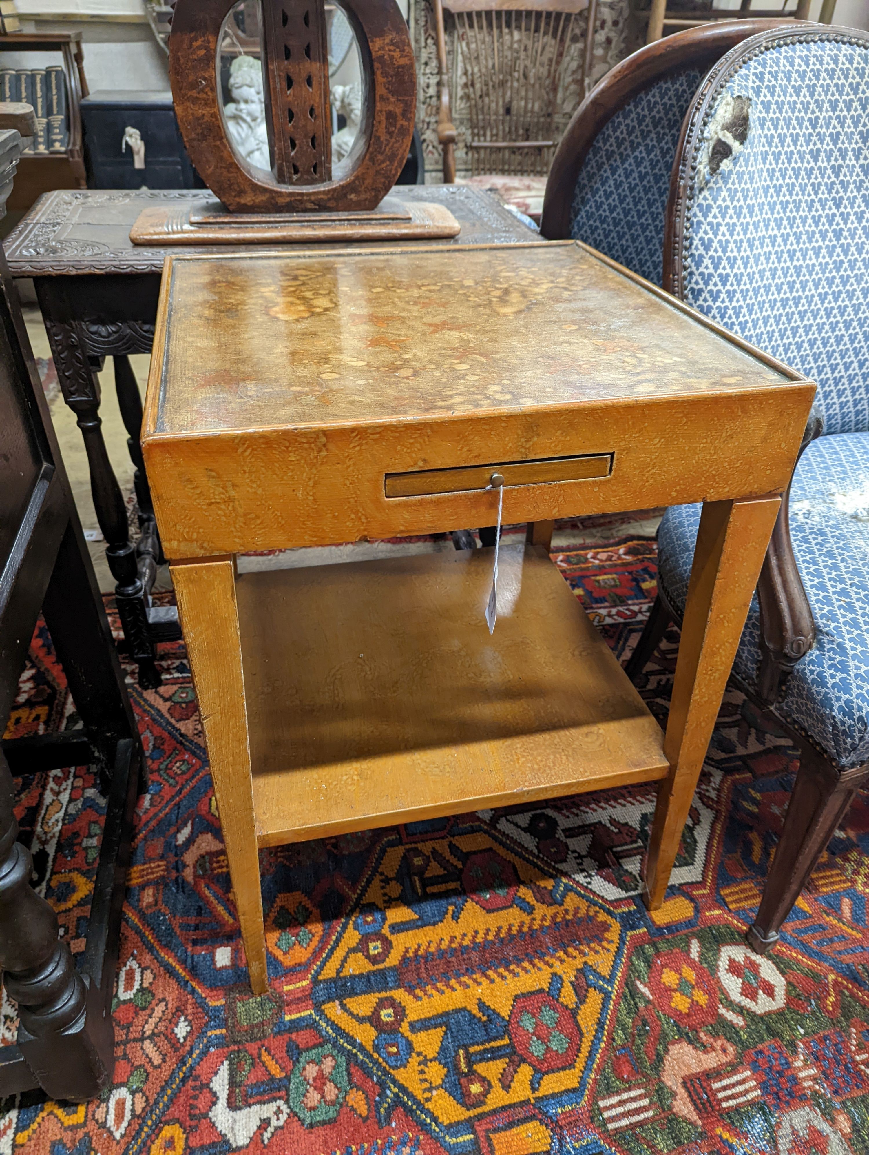 A 20th century two-tier table with scumbled finish, width 51cm, depth 51cm, height 68cm together with a table top adjustable easel